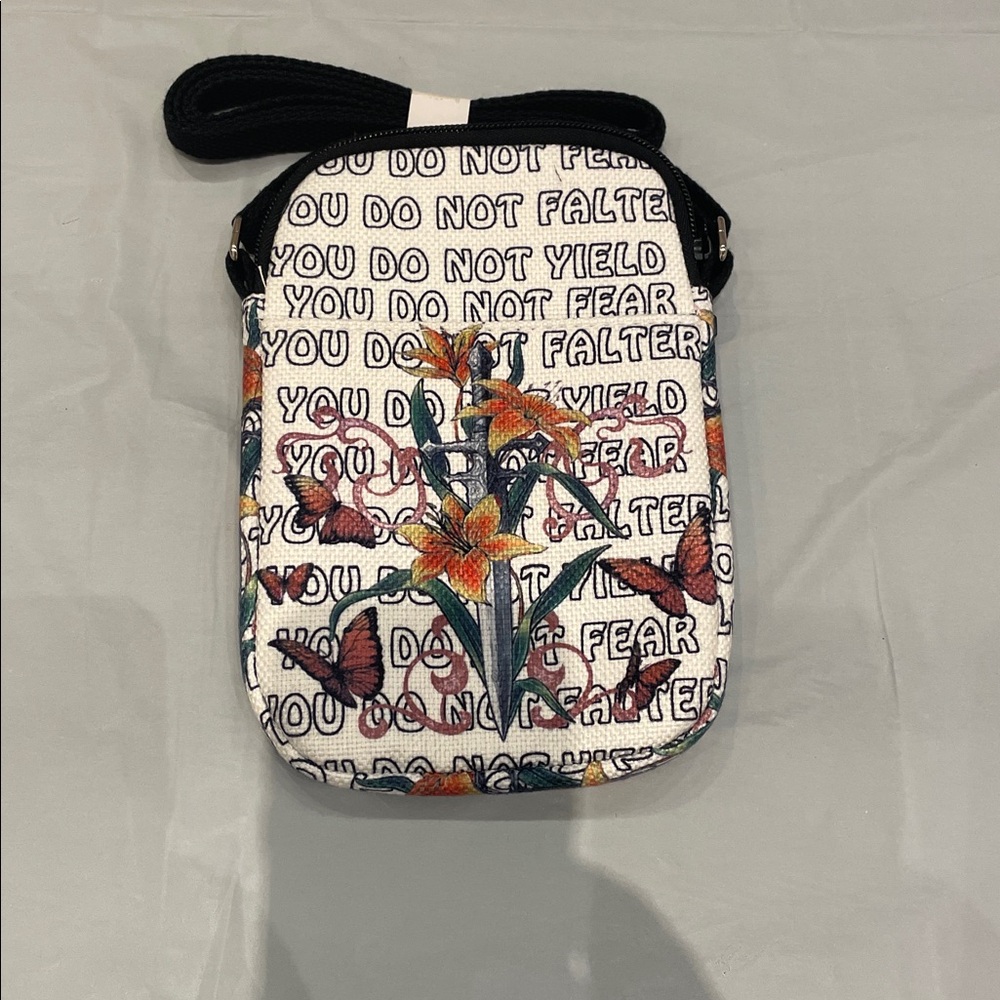 Floral and Butterfly Crossbody Bag with Text